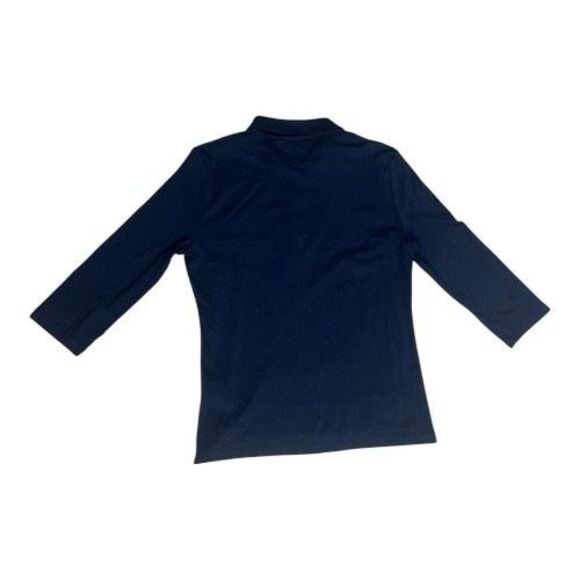 Tommy Hilfiger Women Navy Blue Polo Collar T-Shirt Size L Long Sleeve Badge Logo - Picture 5 of 12
